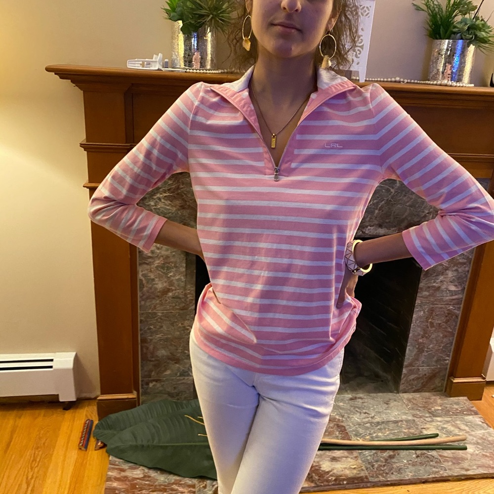 Lauren Ralph Lauren pink& white preppy top!